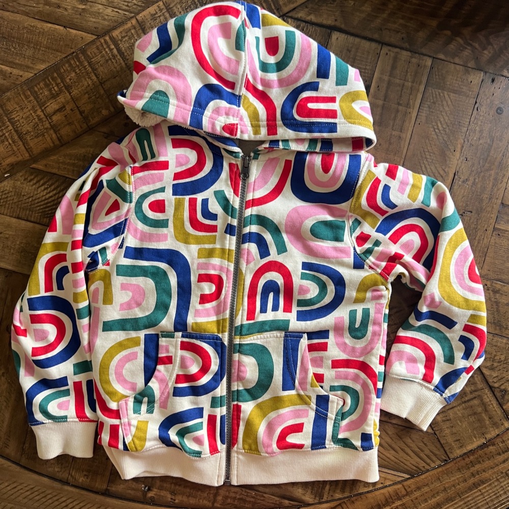 Hanna Andersson Zip Hoodie 6-7 Kids Fleece Lined Abstract Rainbow Multi